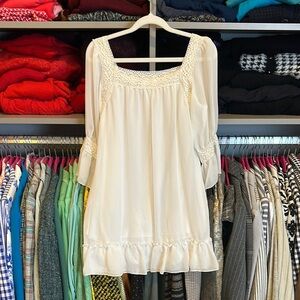 Asian Brand white 3/4 sleeve embroidered lined dress size S